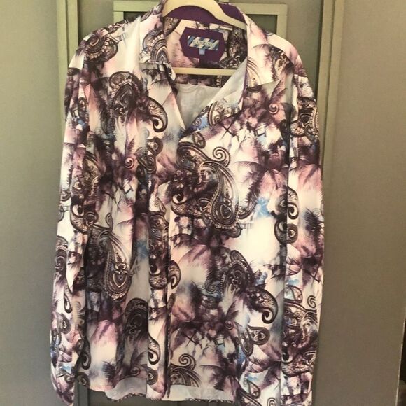 Lanzino Purple and white paisley print button down shirt men's size 3XL - Picture 1 of 5
